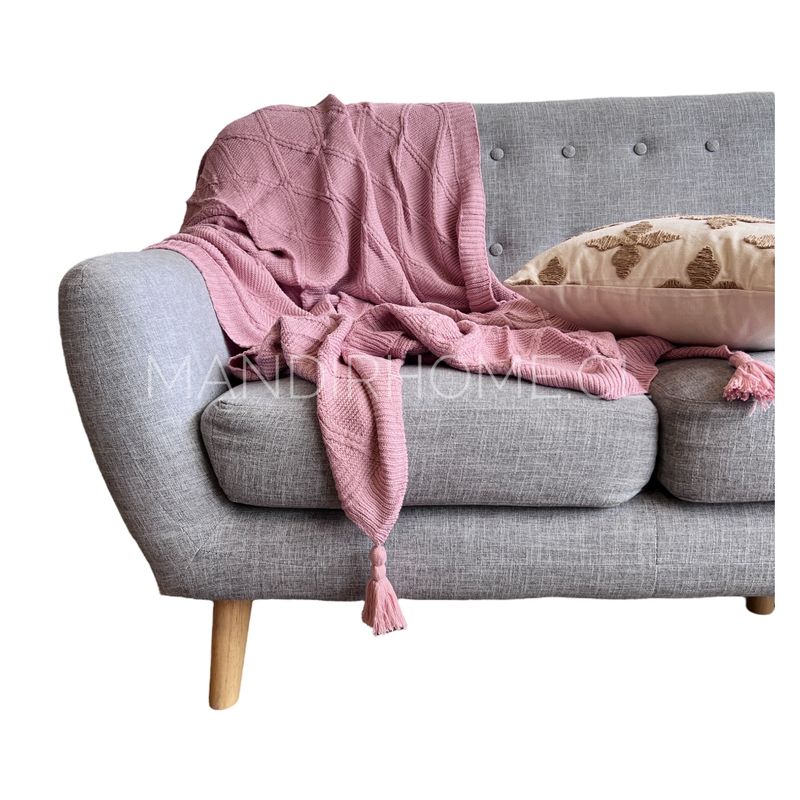 MANDIRHOME - Manta Sofía Rosado Borlas Esquinas 200x120cms