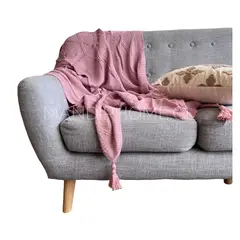MANDIRHOME - Manta Sofía Rosado Borlas Esquinas 200x120cms