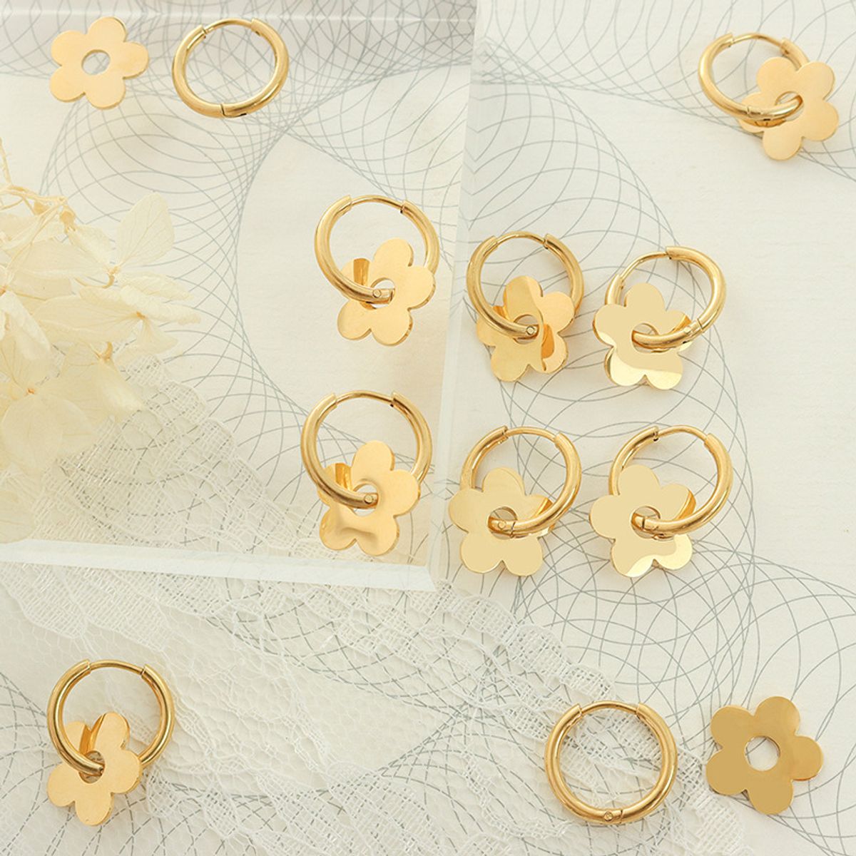 LUX JOYAS - Aros Baño Oro Amarillo 18k Argollas Flor