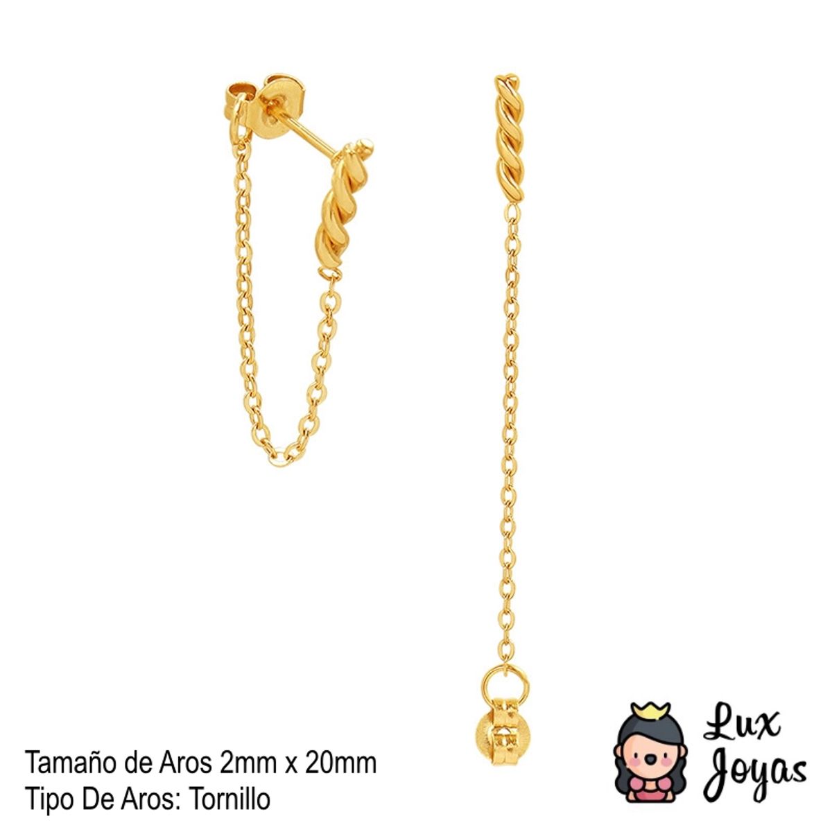 LUX JOYAS - Aros Baño Oro Amarillo 18k Tornillo Enroscado Cadena