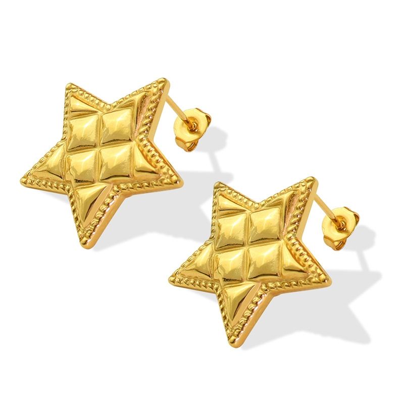 LUX JOYAS - Aros Baño Oro Amarillo 18k Pegados Estrellas Diseño