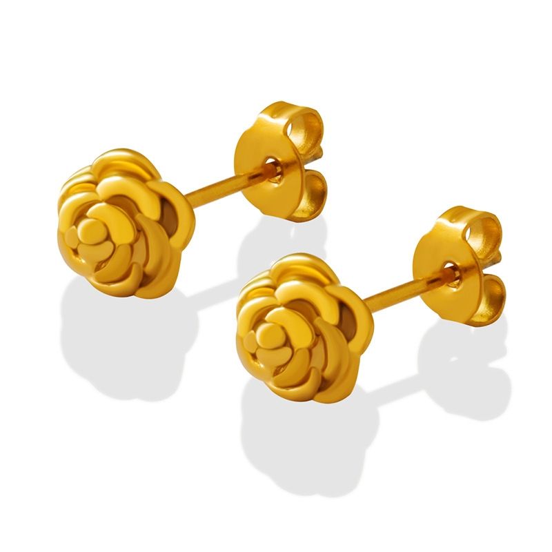 LUX JOYAS - Aros Baño Oro Amarillo 18k Pegados Rosa