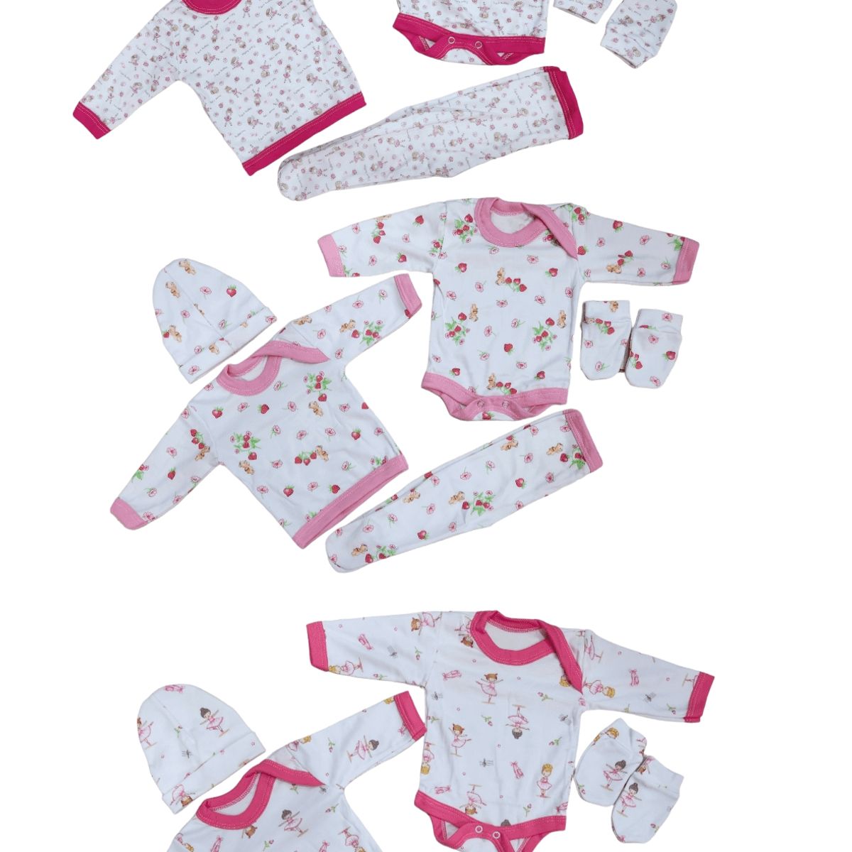 AGW - Pack 3 Ajuar Estampado Bebé (niña). 15 Unidades