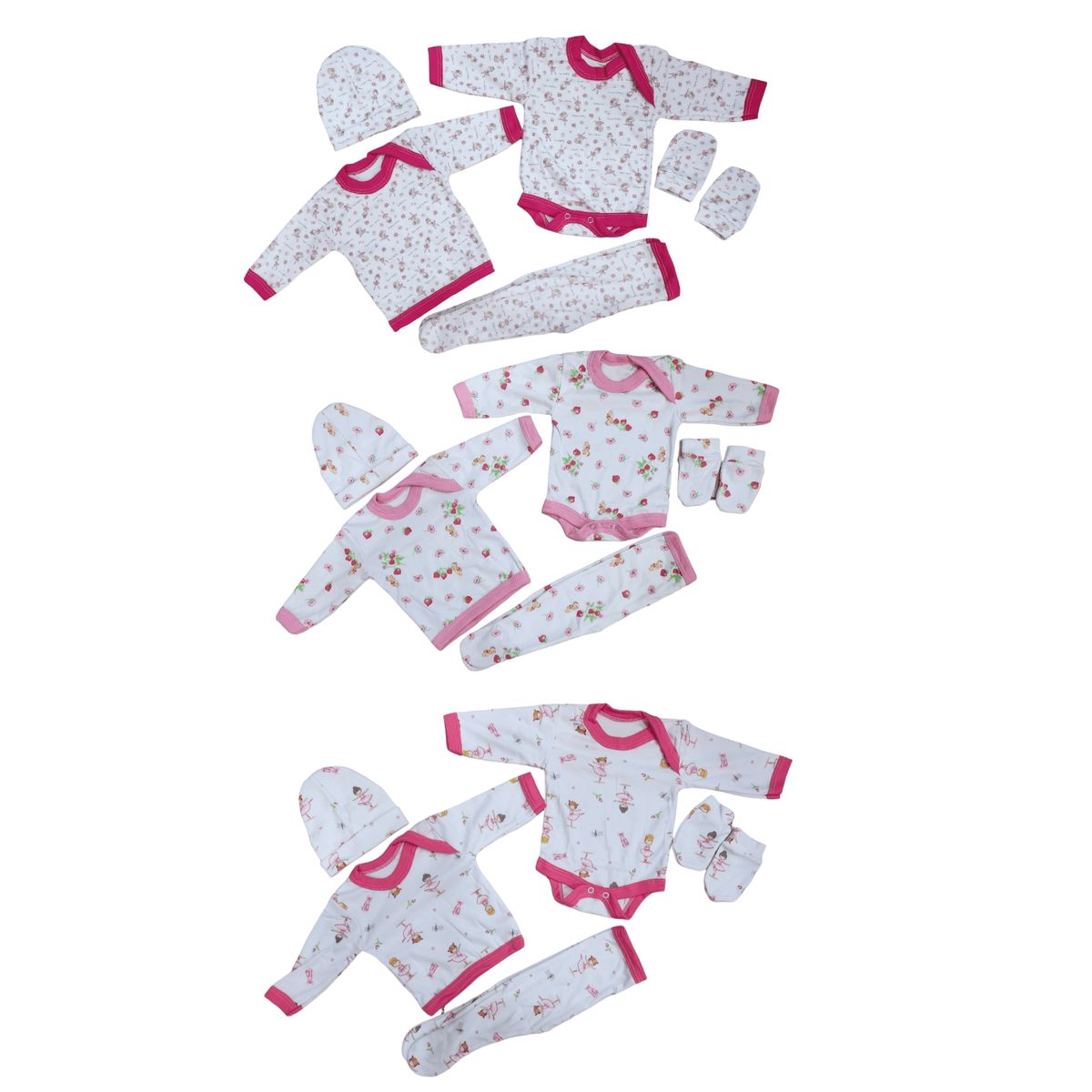 AGW - Pack 3 Ajuar Estampado Bebé (niña). 15 Unidades