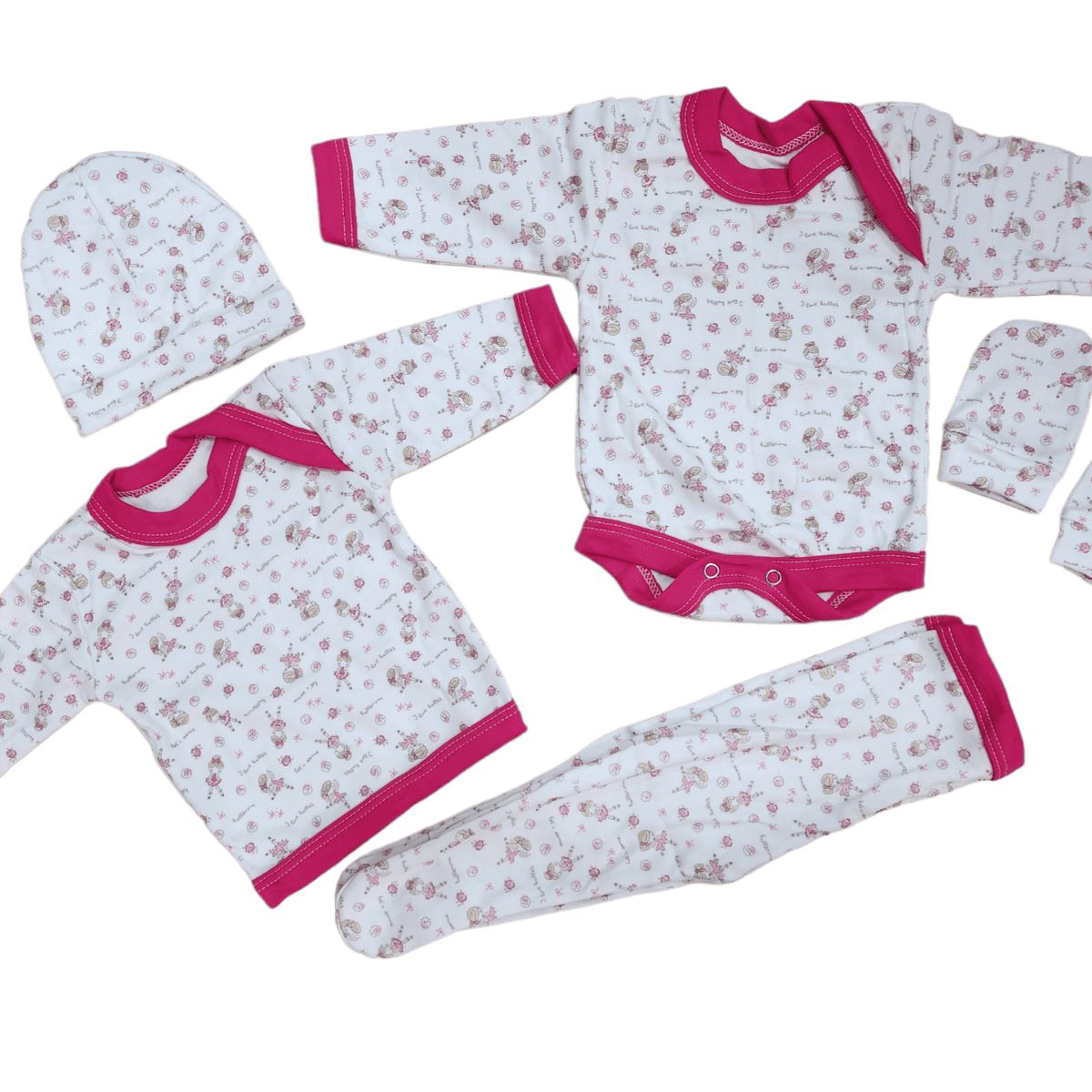 AGW - Ajuar Estampado Bebé (niña). 5 Unidades