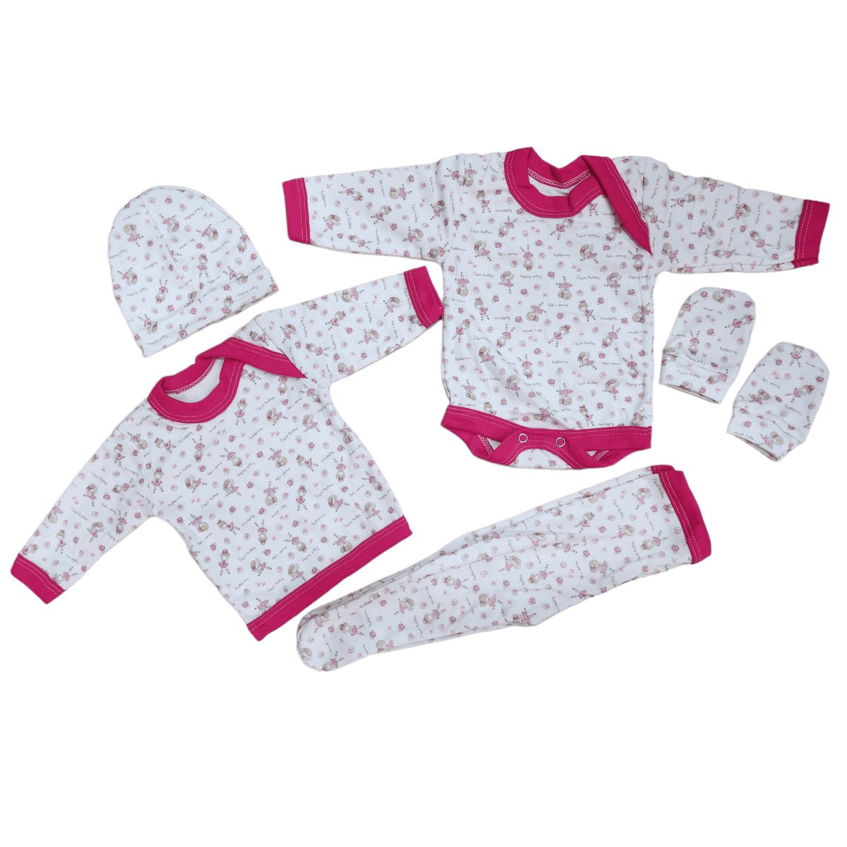 AGW - Ajuar Estampado Bebé (niña). 5 Unidades