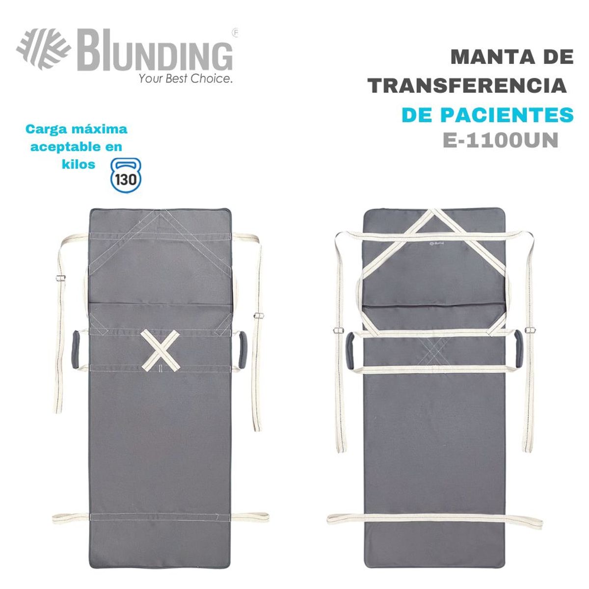 BLUNDING - Manta de transferencia de pacientes (130x50)-Color Gris-Blunding