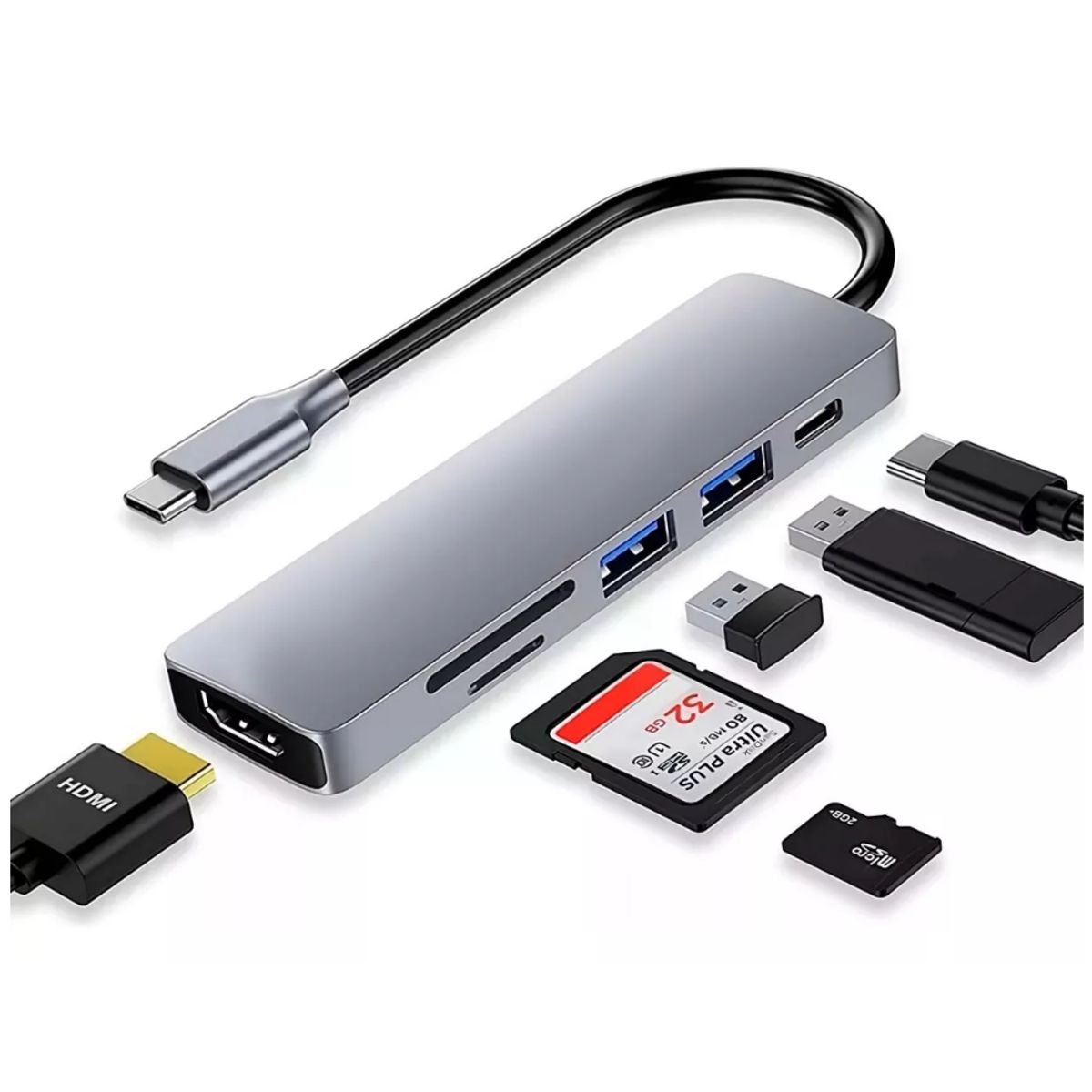 GENERICO - Hub Adaptador Usb Tipo C 6 en 1 para Mac Macbook Windows