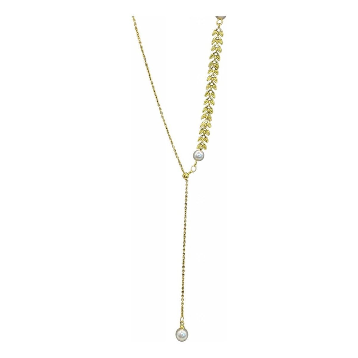 GENERICO - Collar Perlas Hojitas Juvenil Plata S925 Baño Oro +caja