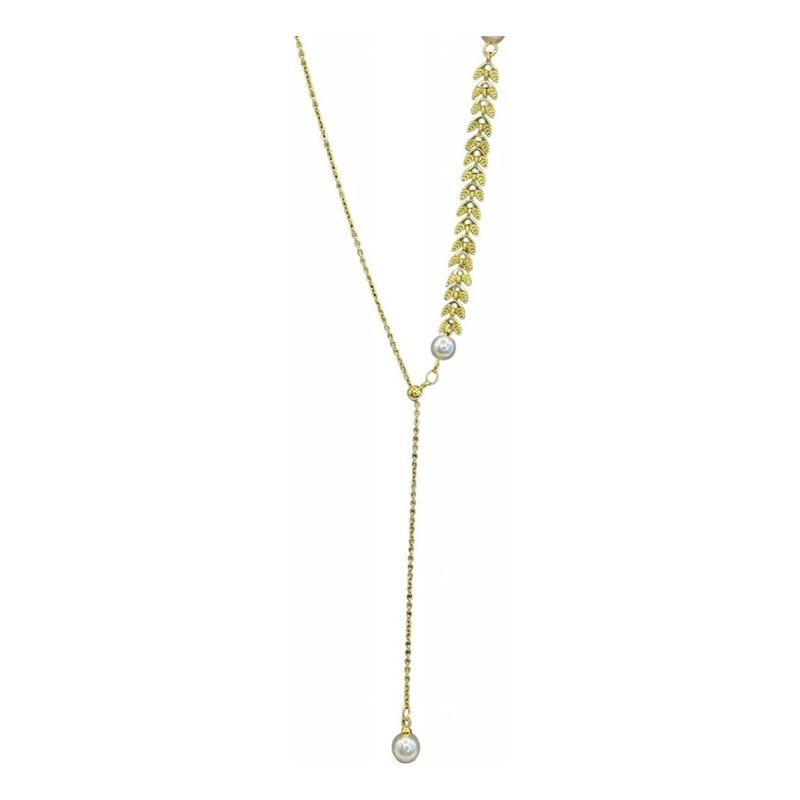 GENERICO - Collar Perlas Hojitas Juvenil Plata S925 Baño Oro +caja