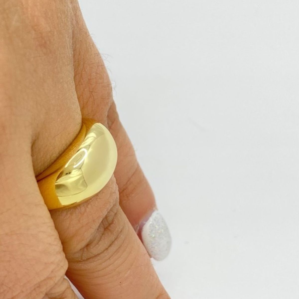 GENERICO - Anillo Grueso Inflado Bombé Sello Plata S925 Baño Oro  Caja