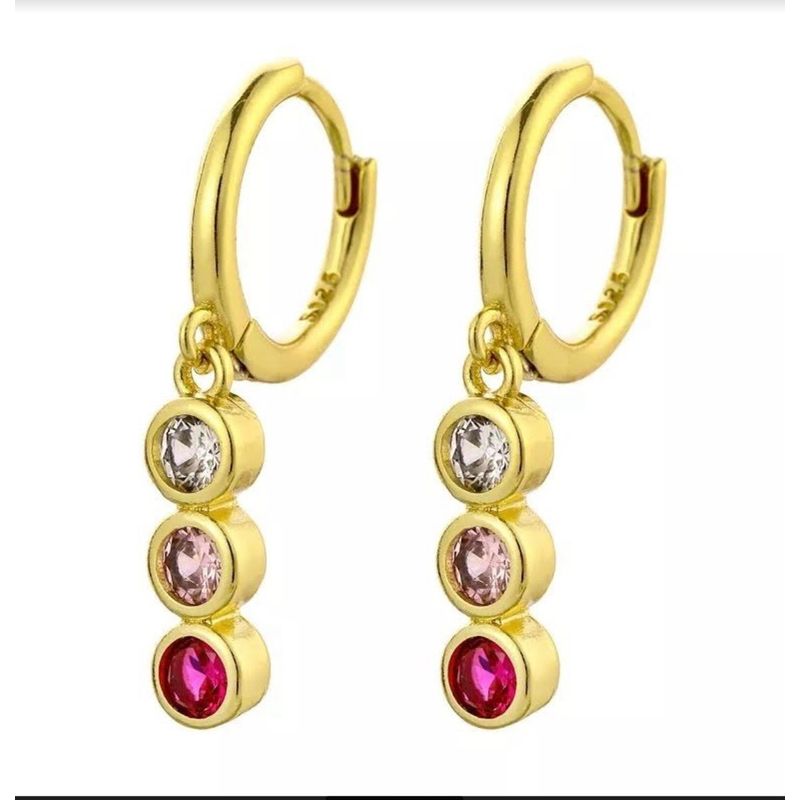 GENERICO - Aros Dama Punto Luz Colgante Colores Plata S925 Baño En Oro