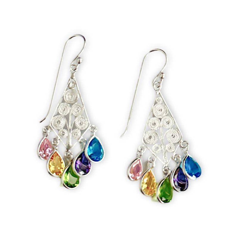 GENERICO - Aros Dama Circones Colores Colgantes Plata Ley 925 + Caja