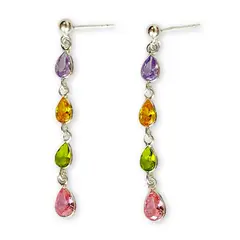 GENERICO - Aros Colgante Gotas Circones Colores Plata Ley 925 + Caja