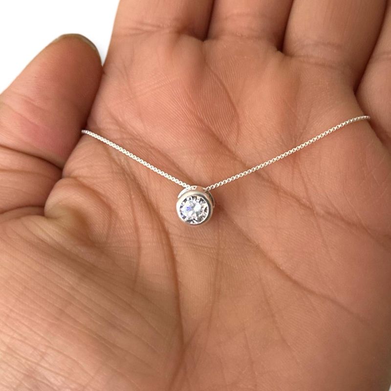 GENERICO - Collar Mujer Punto De Luz Con Circón Plata Italiana Ley 925