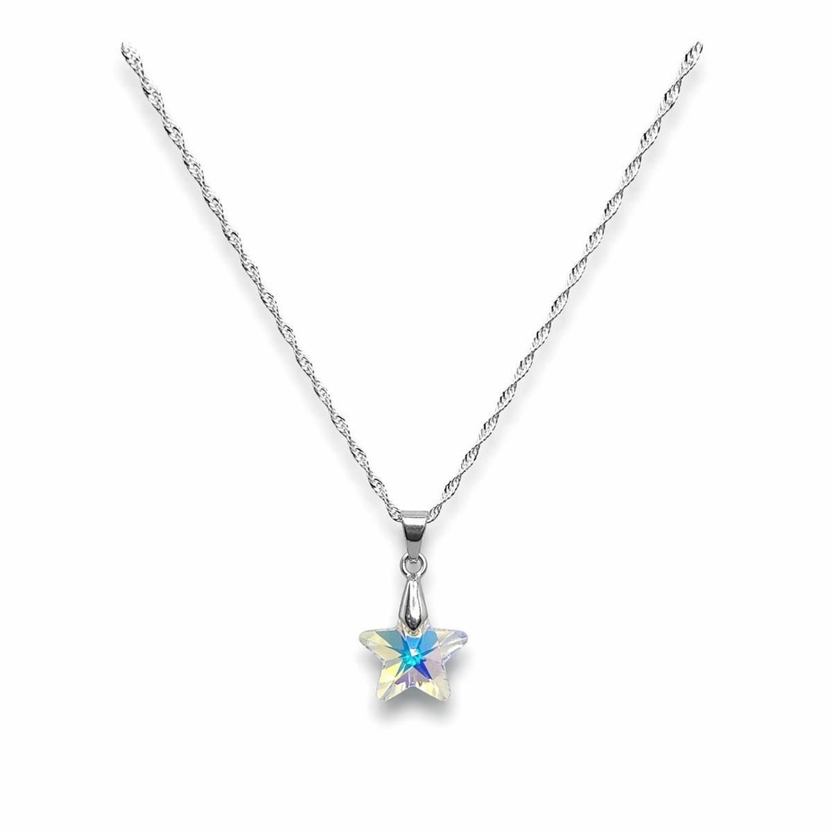 GENERICO - Collar Cadena Estrella Swarovski Plata Fina Ley 925 + Caja