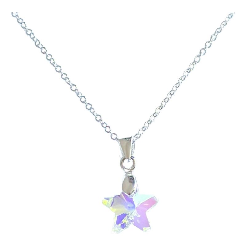 GENERICO - Collar Cadena Estrella Swarovski Plata Fina Ley 925 + Caja