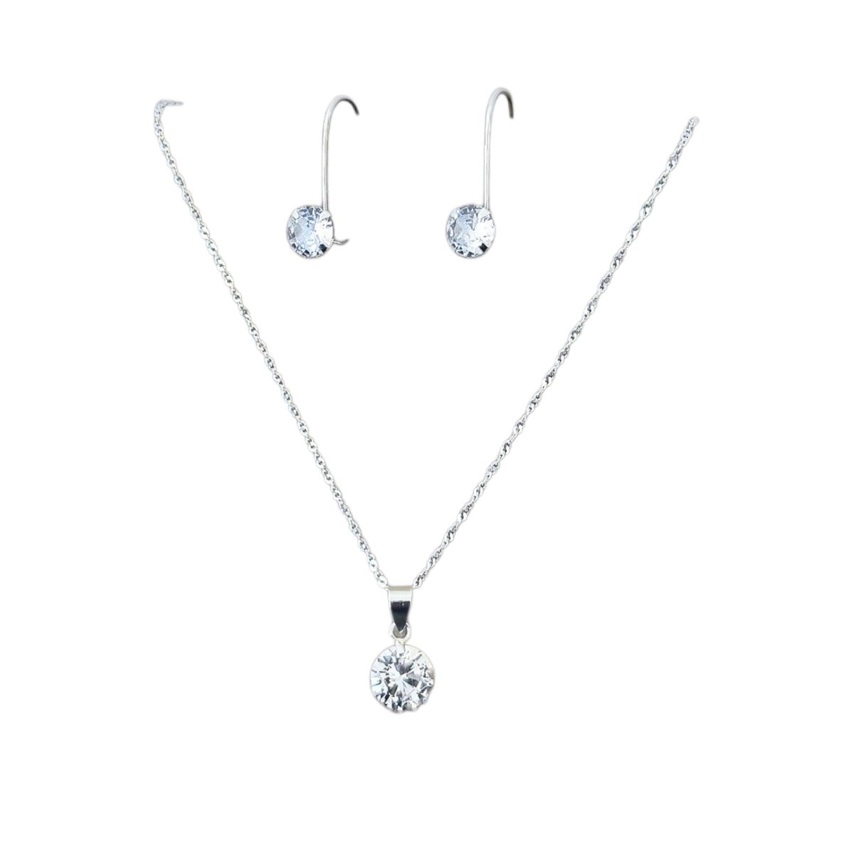 GENERICO - Conjunto  Punto De Luz Collar Aros Colgantes Plata 925 +caja