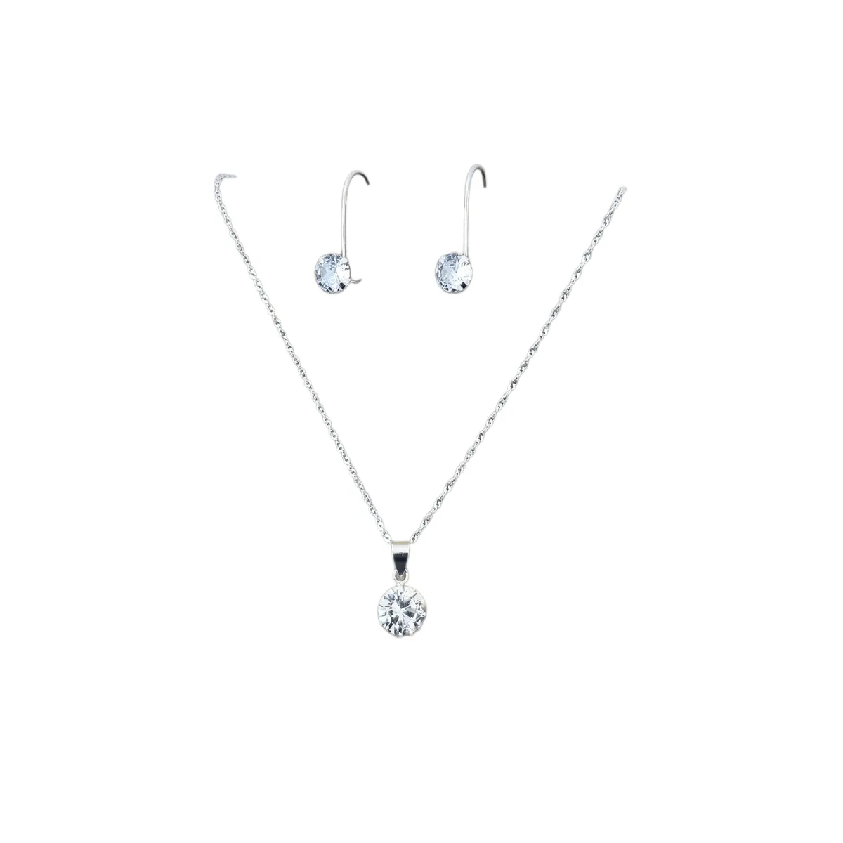 GENERICO - Conjunto  Punto De Luz Collar Aros Colgantes Plata 925 +caja