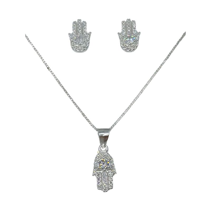 GENERICO - Conjunto Collar 45 Cm Mano De Fátima Circones Plata Ley 925