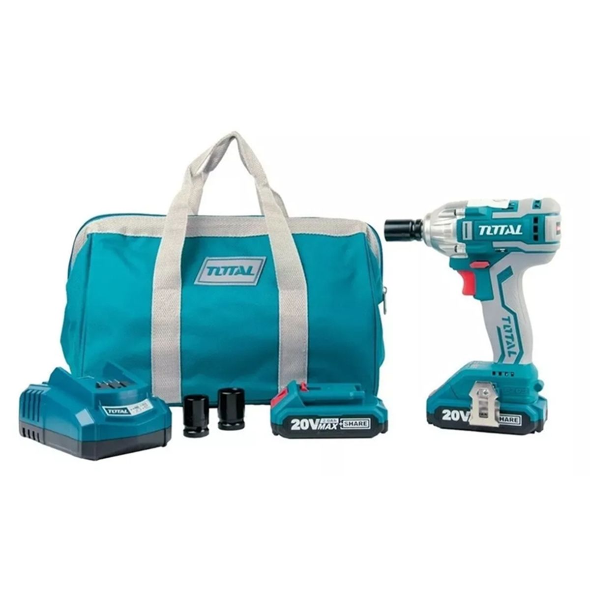 TOTAL TOOLS - Llave Impacto inalambrica 20v + 2 Bat