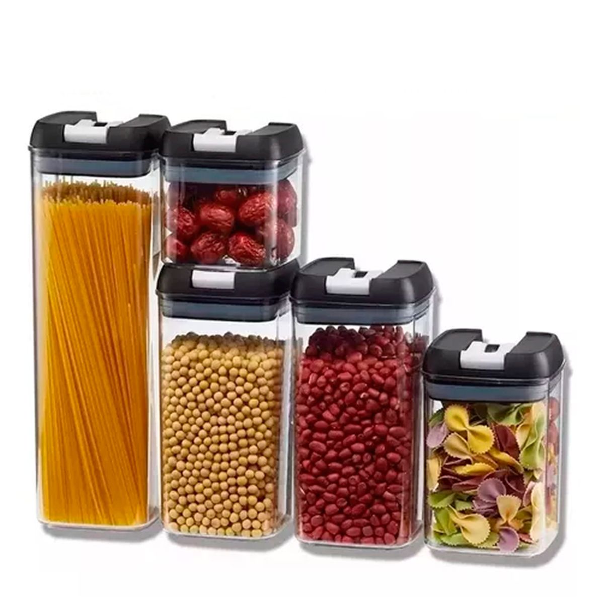 ESHOPANGIE - Set 5 Contenedores De Alimento Tapa Hermética Almacenamiento Negro