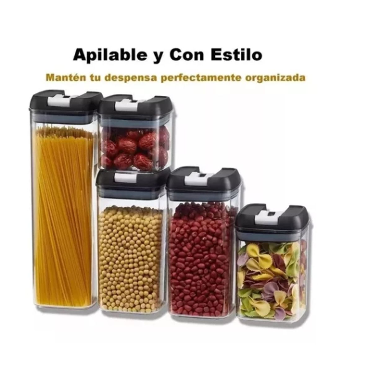 ESHOPANGIE - Set 5 Contenedores De Alimento Tapa Hermética Almacenamiento Negro
