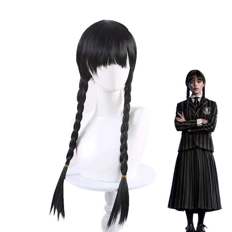 GENERICO - Peluca Merlina Estándar Disfraz Locos Addams Cosplay