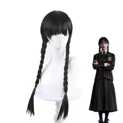 GENERICO - Peluca Merlina Estándar Disfraz Locos Addams Cosplay