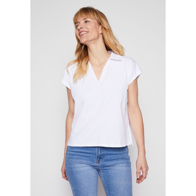 FAMILY SHOP - Polera Mujer Cuello Popeli Blanco Family Shop