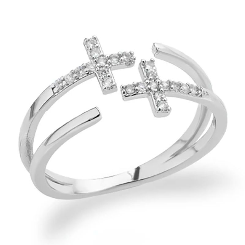 GENERICO - Anillo De Cruz Religión Mujer Ajustable Acero Inoxidable