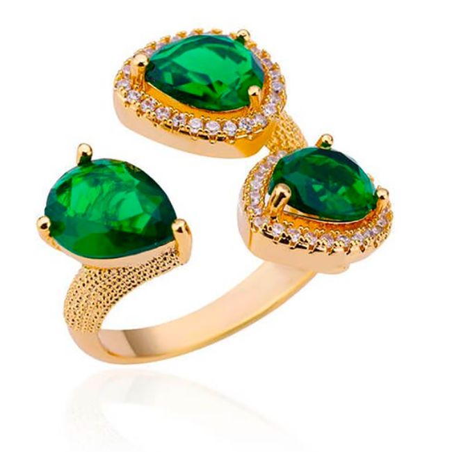 GENERICO - Anillo De Cristales Verdes Mujer Ajustable Acero Inoxidable