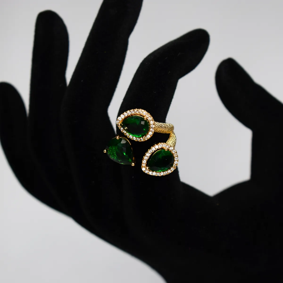 GENERICO - Anillo De Cristales Verdes Mujer Ajustable Acero Inoxidable