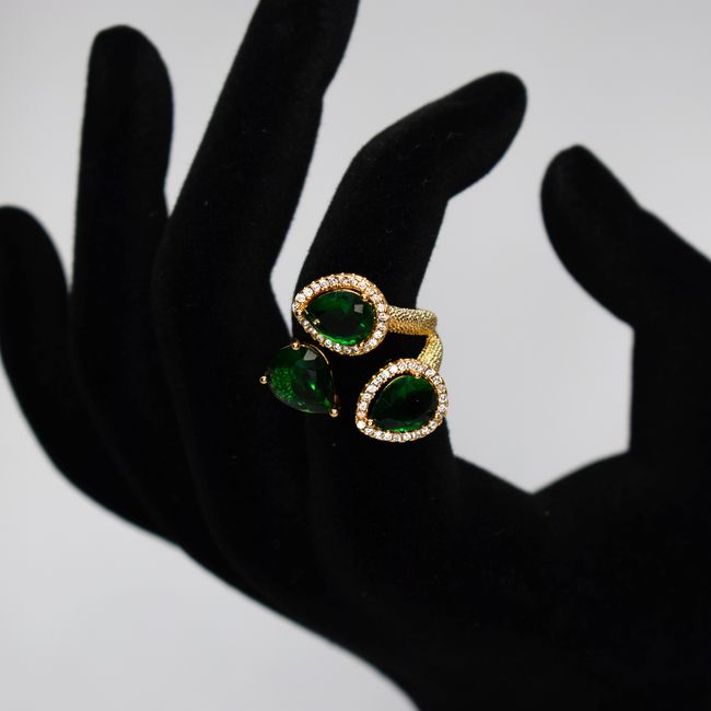 GENERICO - Anillo De Cristales Verdes Mujer Ajustable Acero Inoxidable
