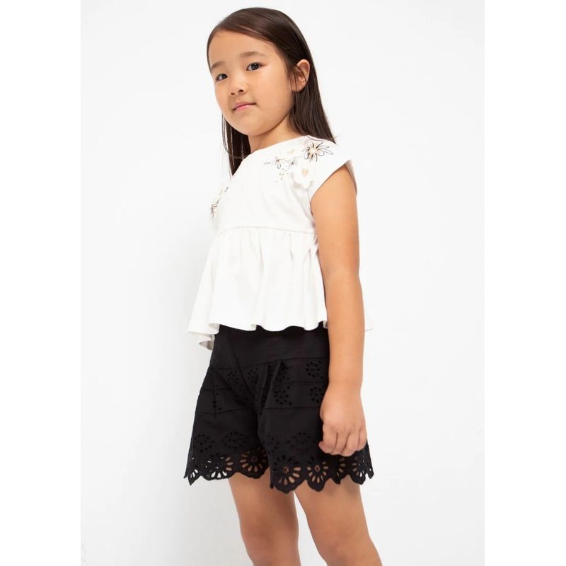 MAYORAL - Short con motivo perforado de algodón para niña