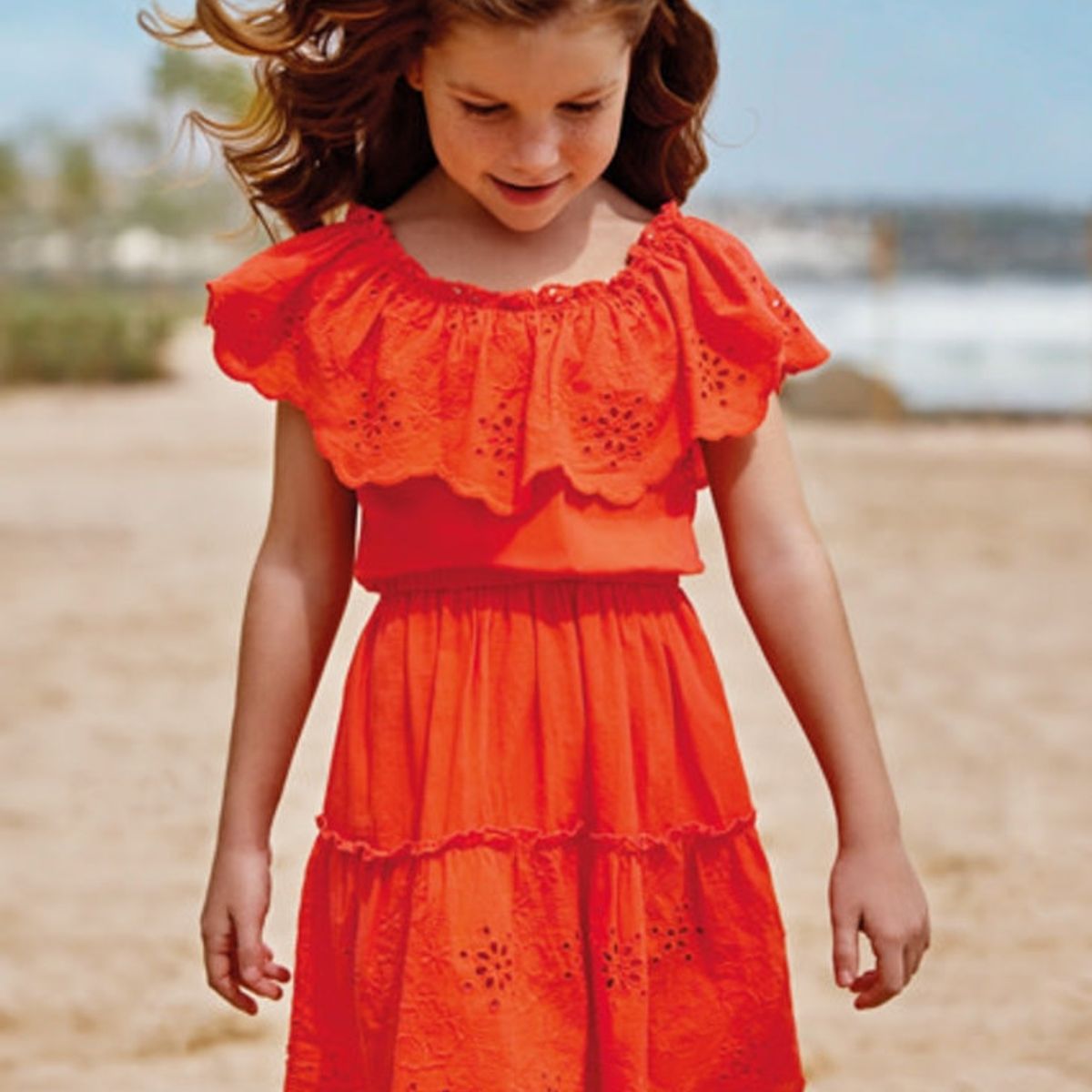 MAYORAL - Vestido con motivo perforado de algodón para niña