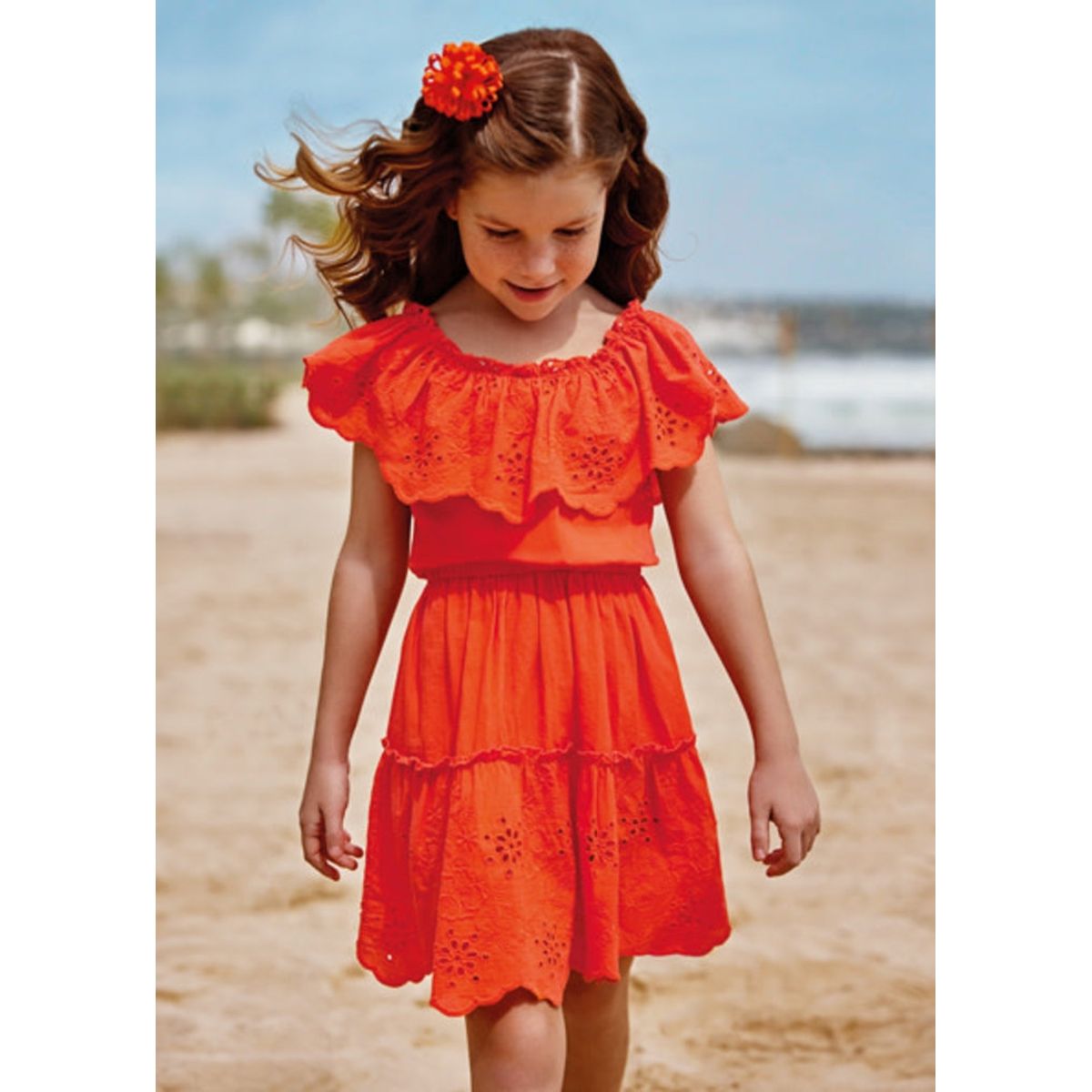 MAYORAL - Vestido con motivo perforado de algodón para niña