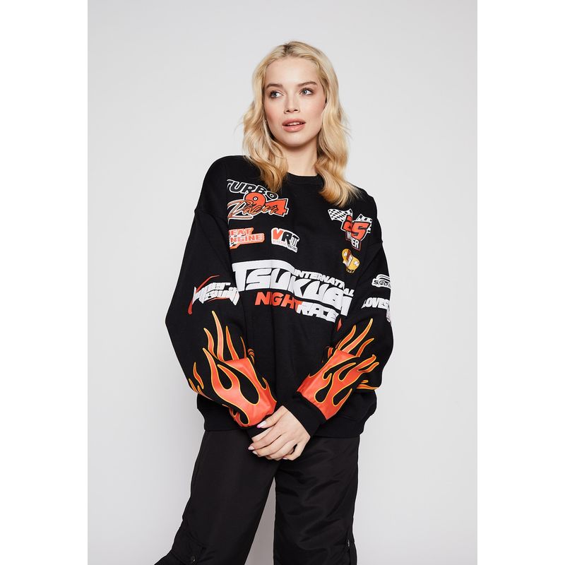 FAMILY SHOP - Poleron Mujer Racing Negro Family Shop