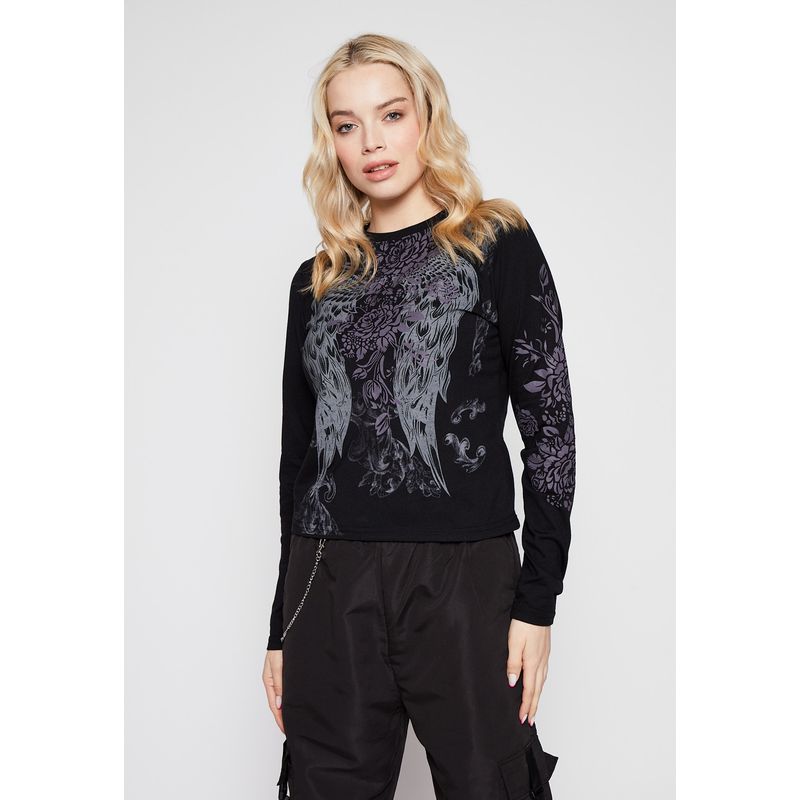FAMILY SHOP - Polera Mujer Gotica Alas Negro Family Shop