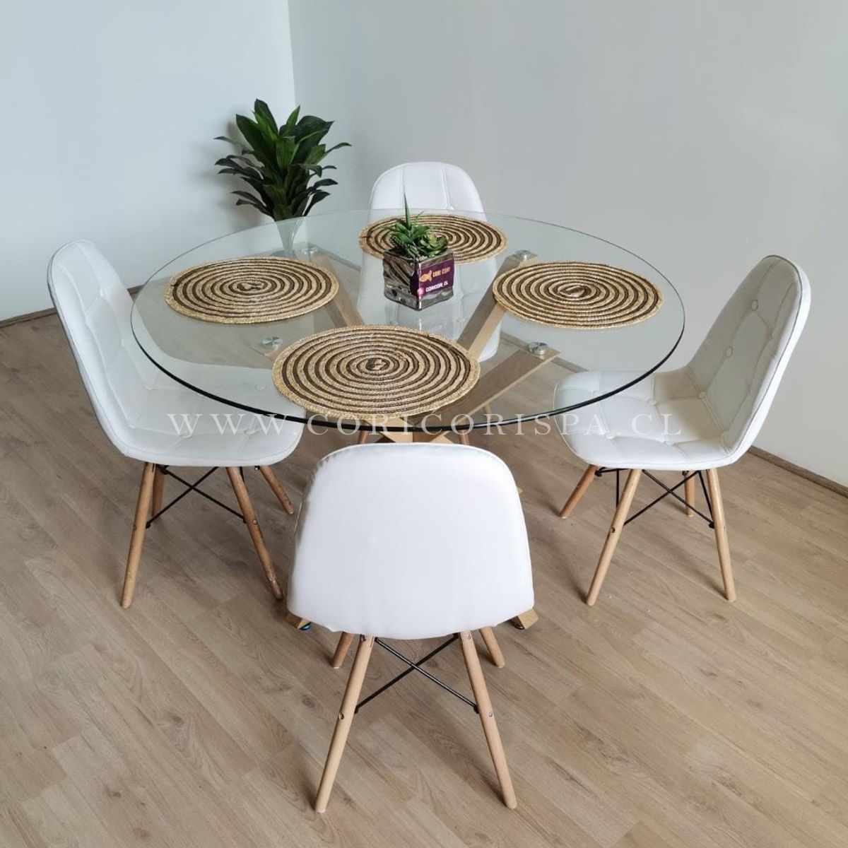 CORI CORI - Juego de Comedor Warwick 120cm + 4 Sillas Capitonne Blanca
