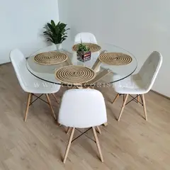 CORI CORI - Juego de Comedor Warwick 120cm + 4 Sillas Capitonne Blanca