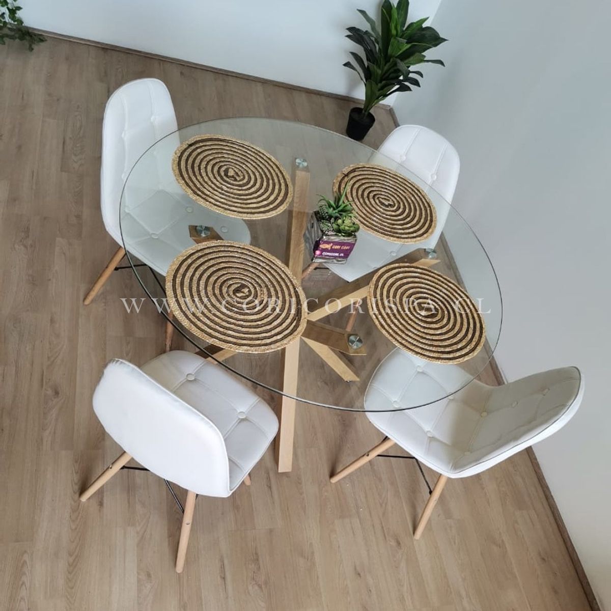 CORI CORI - Juego de Comedor Warwick 120cm + 4 Sillas Capitonne Blanca