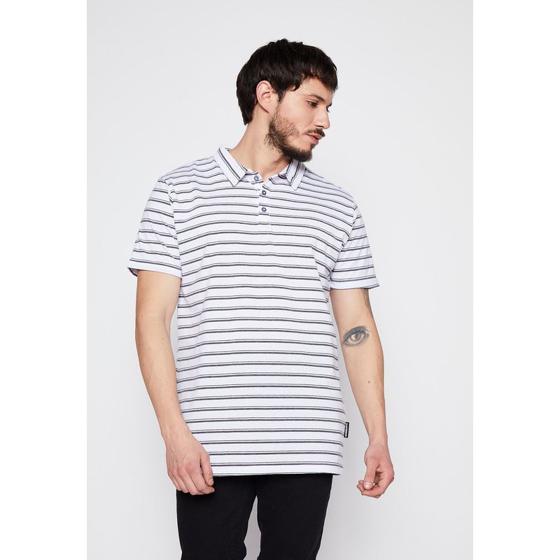 FAMILY SHOP - Polera Hombre Con Cuello Rayas Blanco Family Shop
