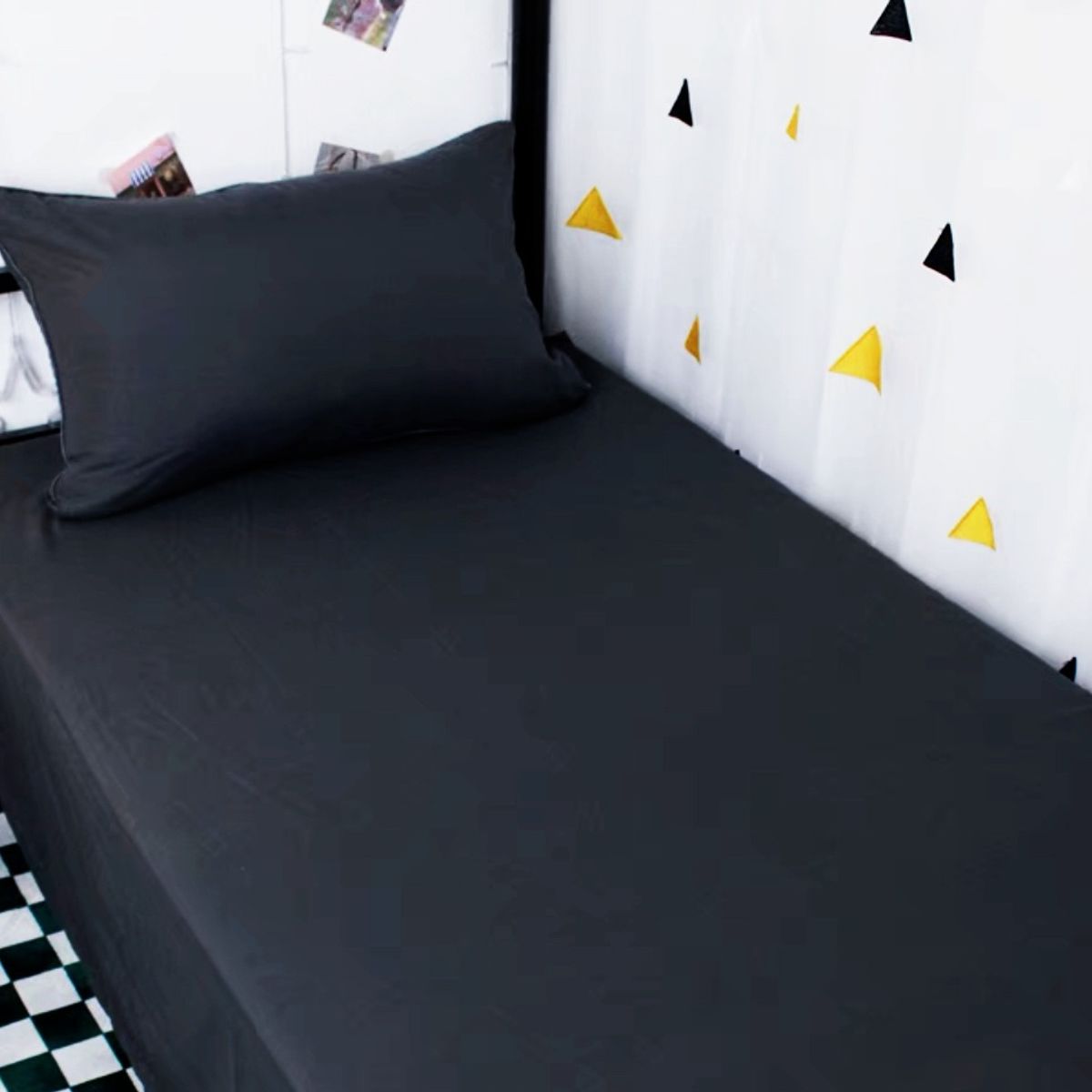 GENERICO - Juego de Sábanas 1 Plazas 144 Hilos - Negro