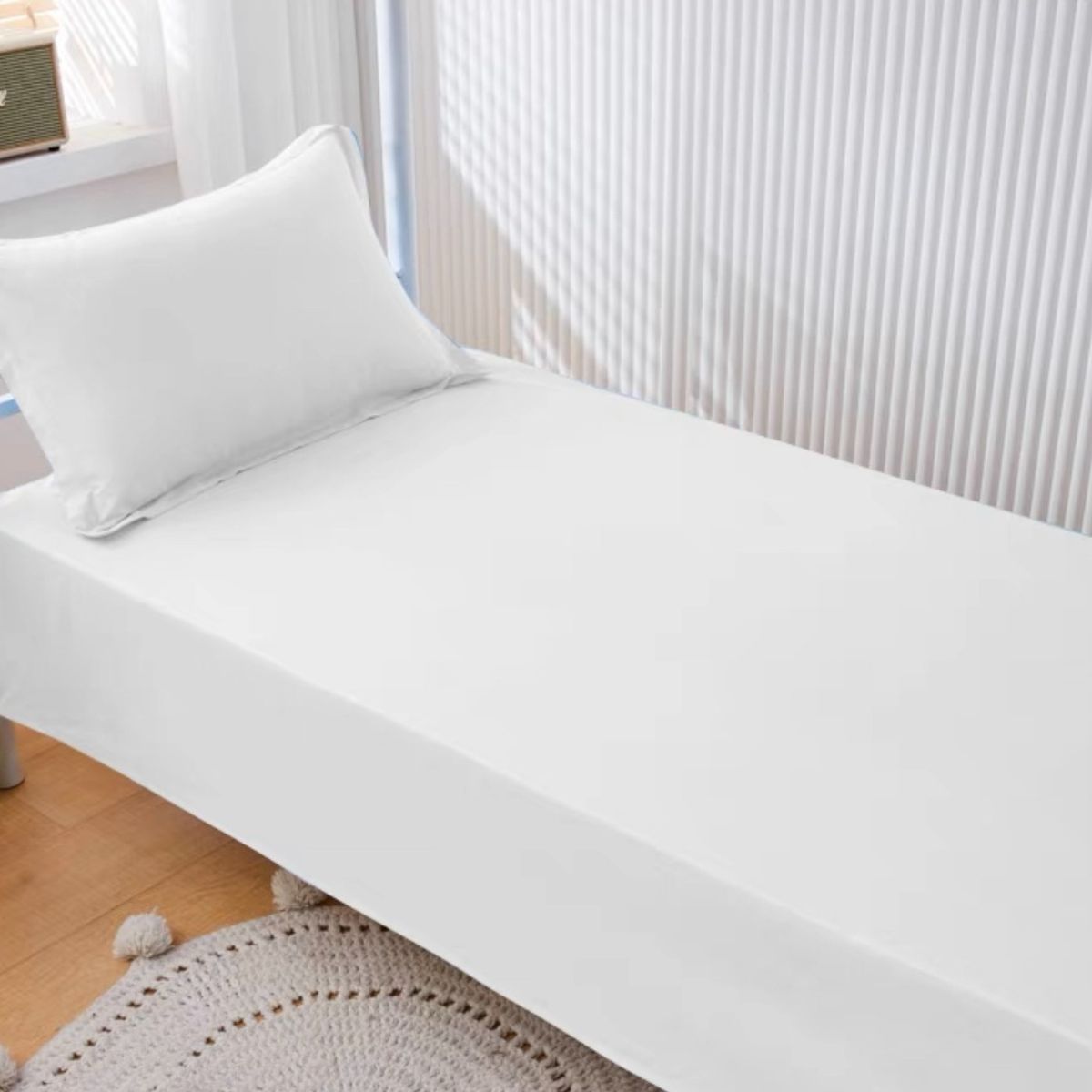 GENERICO - Juego de Sábanas 1 Plazas 144 Hilos - Blanco