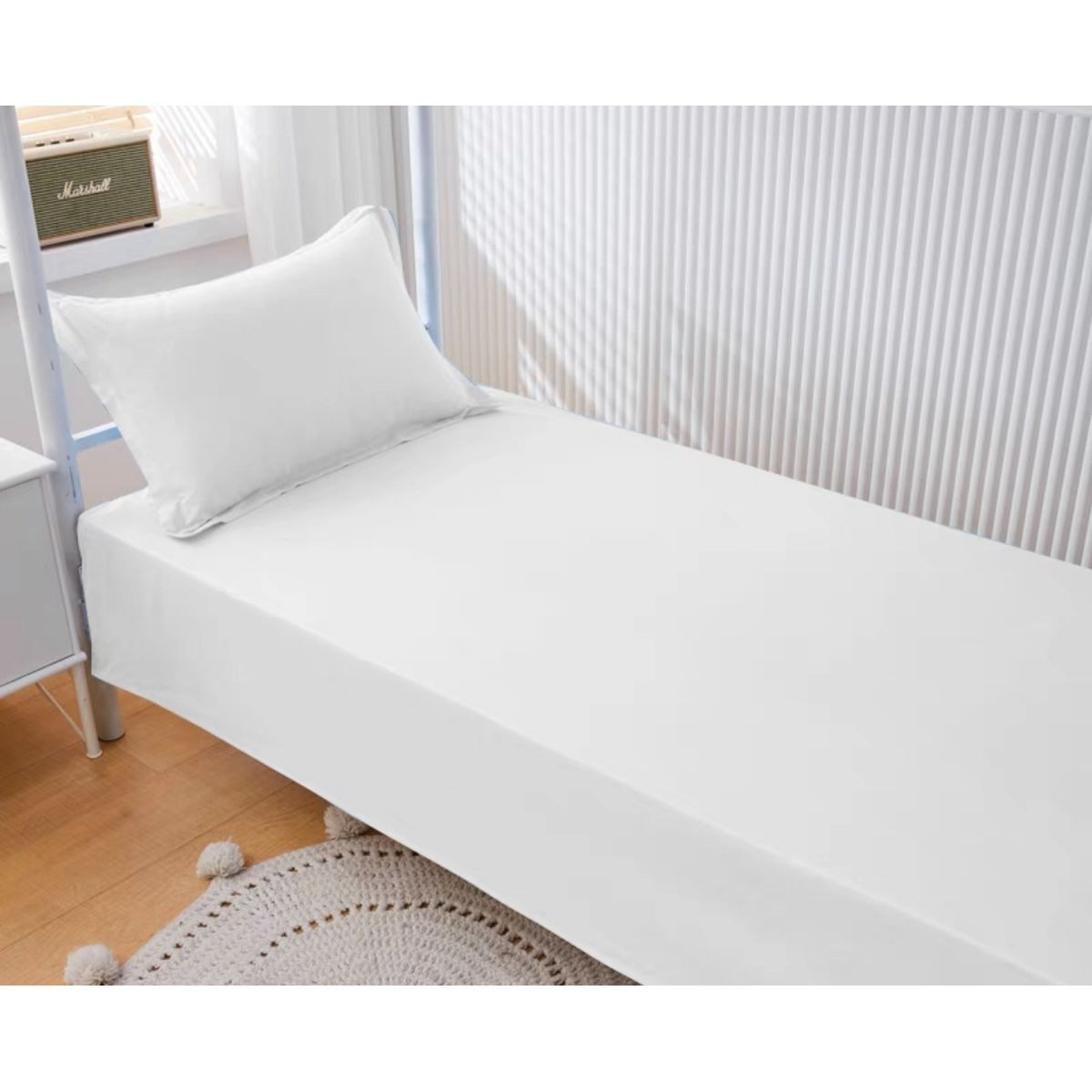 GENERICO - Juego de Sábanas 1 Plazas 144 Hilos - Blanco