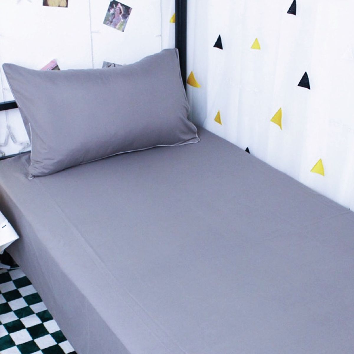 GENERICO - Juego de Sábanas 1 Plazas 144 Hilos - Gris