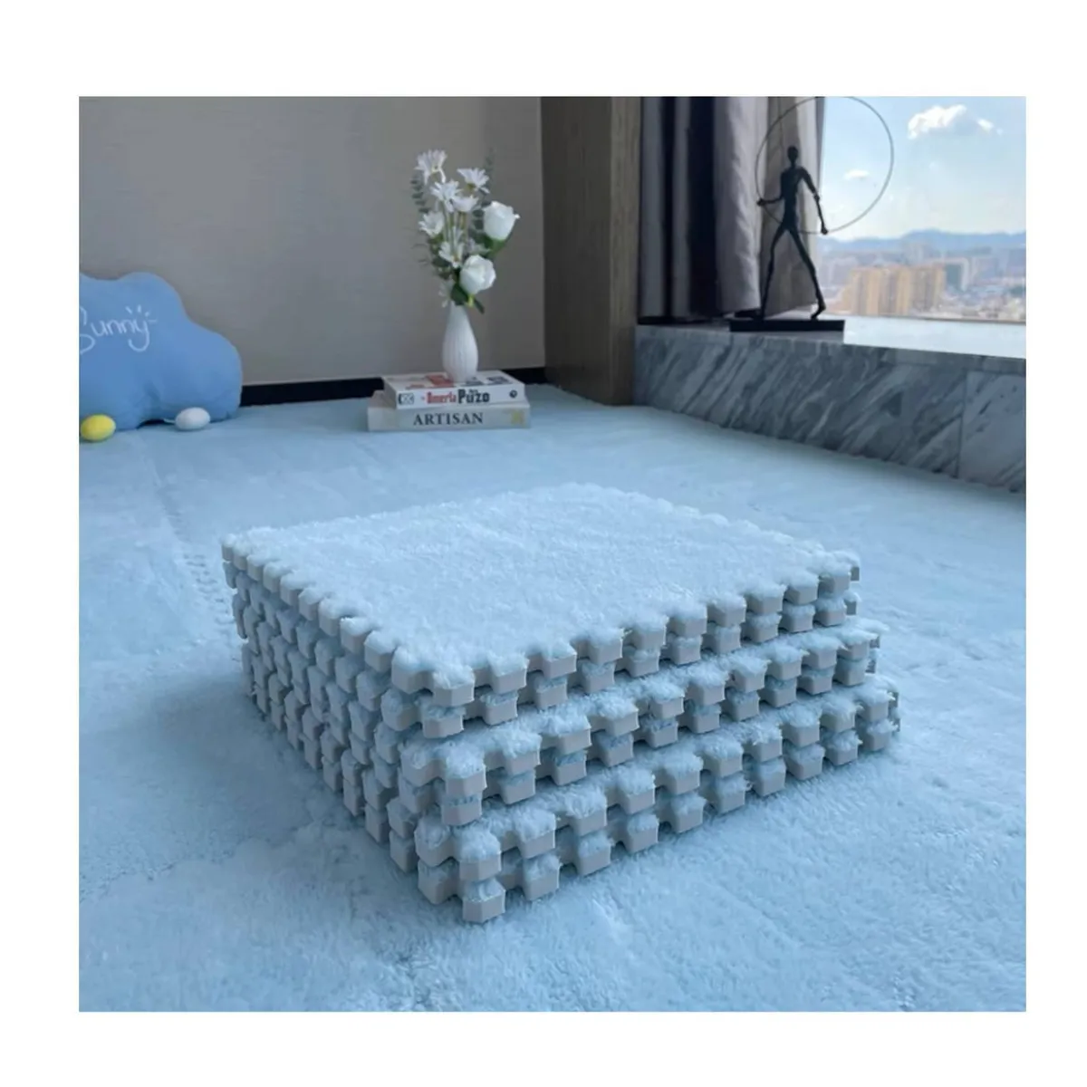 GENERICO - Set 10 Alfombras Goma Eva Peluda Niños Piso Felpa 30x30cm azul