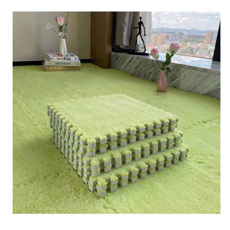 GENERICO - Set 10 Alfombras Goma Eva Peluda Niños Piso Felpa 30x30cm Verde