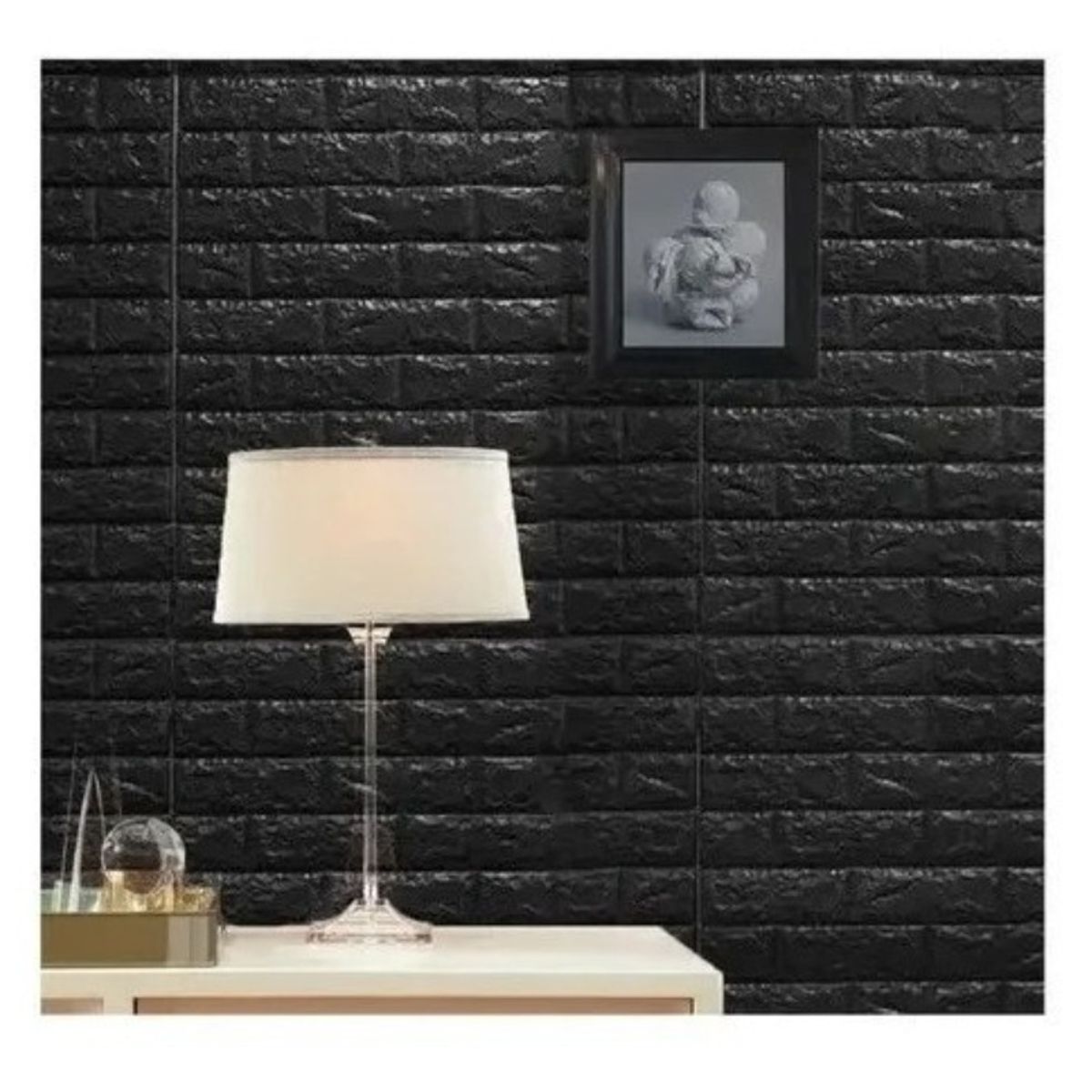 U BUY - Pack 10 Lamina Papel Mural Autoadhesivo 3d Ladrillo NEGRO